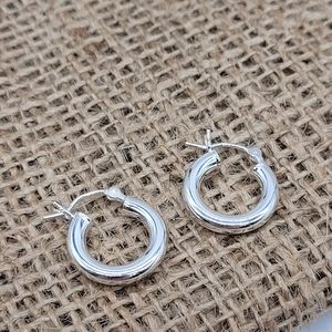 Sterling 3mm x 15mm Round Hoop Earrings with Click Closure